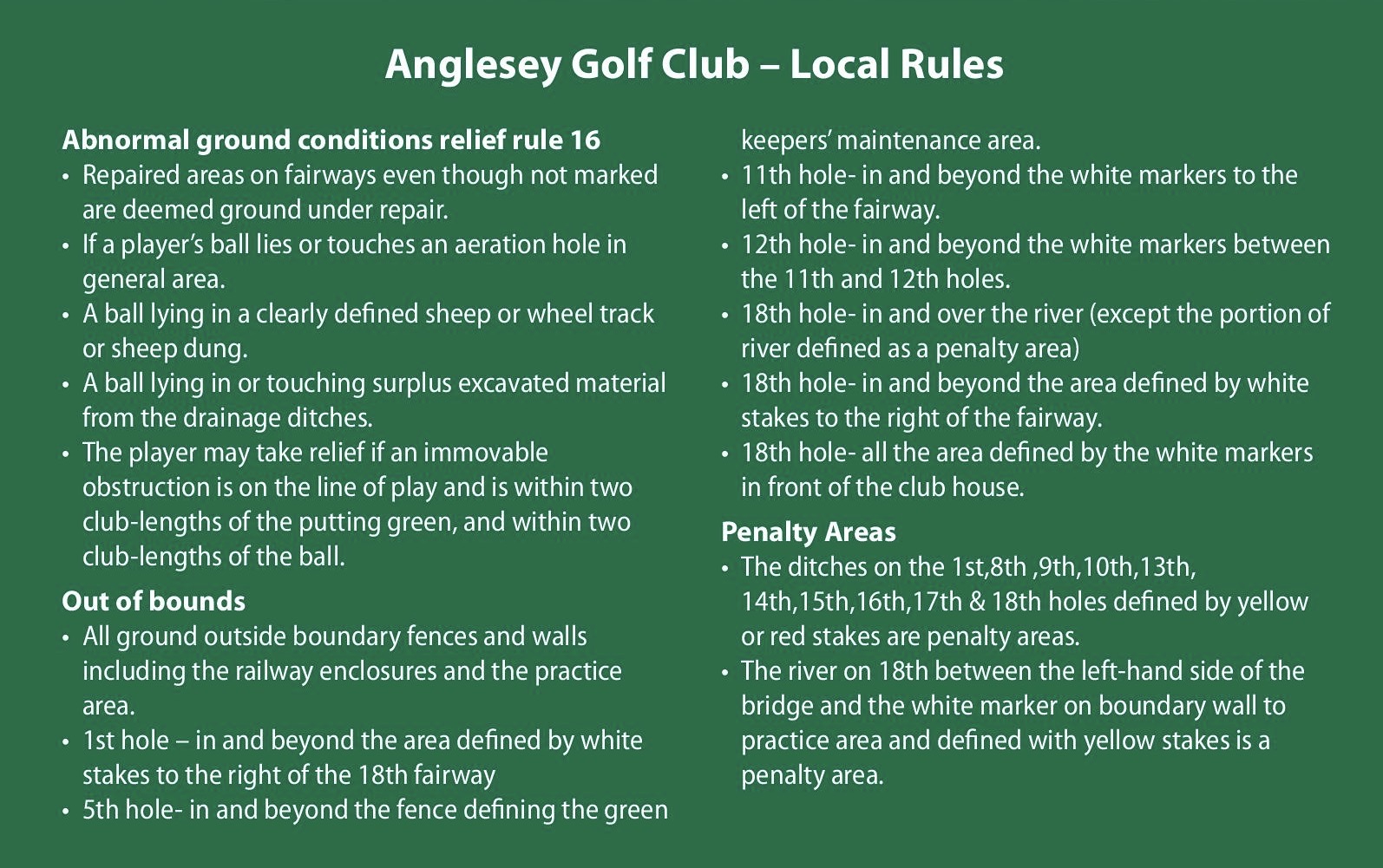 Anglesey Golf Club Scorecard